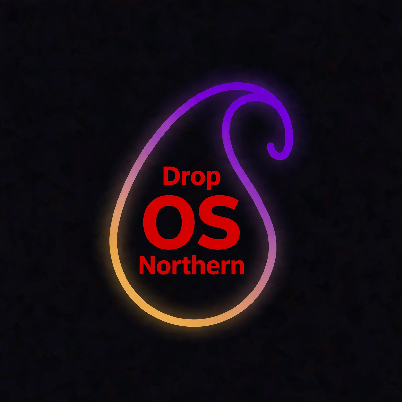 Drop OS Northern logo — a glowing droplet outline, amber rising into purple, with the words Drop OS Northern in red